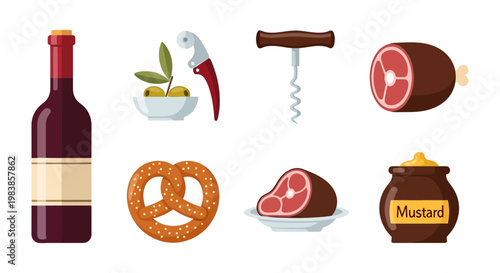 Assorted Meat and Condiments with Wine and Snacks