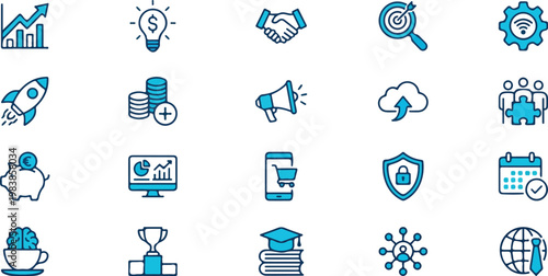 Collection of business and finance icons for marketing and growth concepts