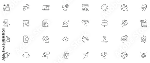 Support and Help icon set. Editable line icons.