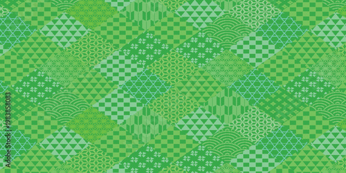 Traditional Japanese Green Geometric Pattern Background Design