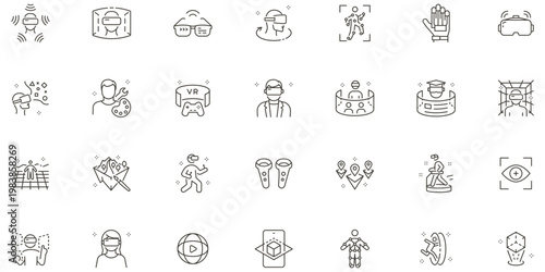 Virtual reality, augmented reality and metaverse icon set. Thin line editable stroke icons for immersive experiences, vr and ar