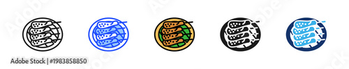 Minced Fish Satay Icon Collection With Multiple Styles