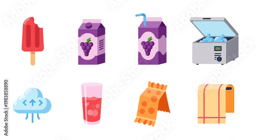 Colorful Summer Food and Drink Collection with Frozen Treats and Refreshing Beverages
