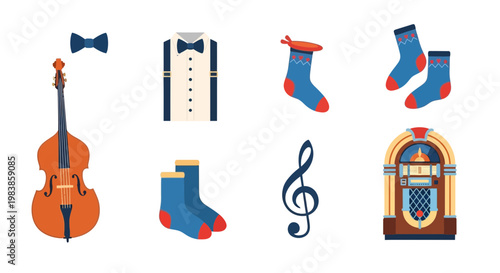 Musical Instruments and Accessories Illustration with Jukebox Socks and Music Note