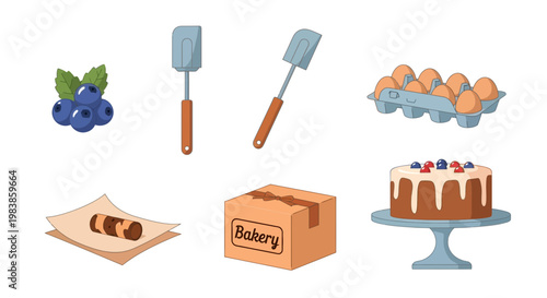 Bakery Items and Baking Tools Illustration
