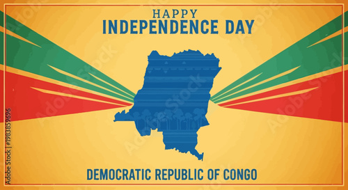 Happy Independence Day Democratic Republic of Congo celebration poster with map silhouette.