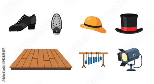 Dance Shoes, Stage Floor, Hat, Top Hat, Wooden Platform, Ballet Bars, Spotlight Equipment