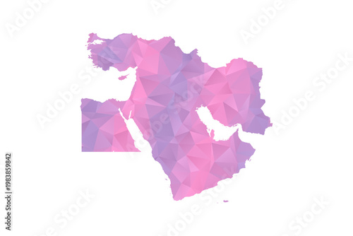 Middle East Map - Polygon Style Vector Illustration in Pink and Purple Gradient, Low Poly Geometric Design, Isolated on White Background for Infographics and Education.