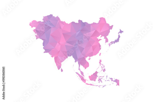 Asia Map - Polygon Style Vector Illustration in Pink and Purple Gradient, Low Poly Geometric Design, Isolated on White Background for Infographics and Education.