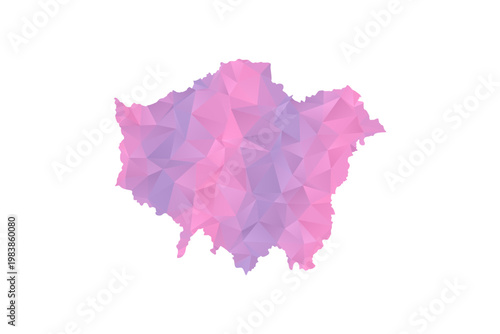 London Map - Polygon Style Vector Illustration in Pink and Purple Gradient, Low Poly Geometric Design, Isolated on White Background for Infographics and Education.