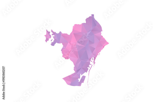 Barcelona Map - Polygon Style Vector Illustration in Pink and Purple Gradient, Low Poly Geometric Design, Isolated on White Background for Infographics and Education.