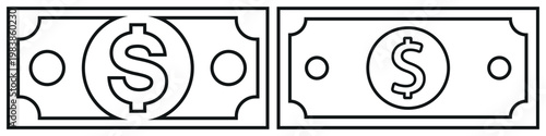 Contour dollar bills minimalist design pair. Vector on white background