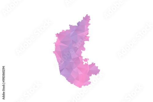 karnataka Map - Polygon Style Vector Illustration in Pink and Purple Gradient, Low Poly Geometric Design, Isolated on White Background for Infographics and Education.