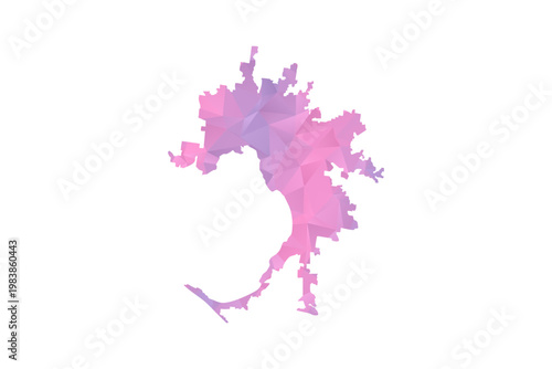 Melbourne Map - Polygon Style Vector Illustration in Pink and Purple Gradient, Low Poly Geometric Design, Isolated on White Background for Infographics and Education.