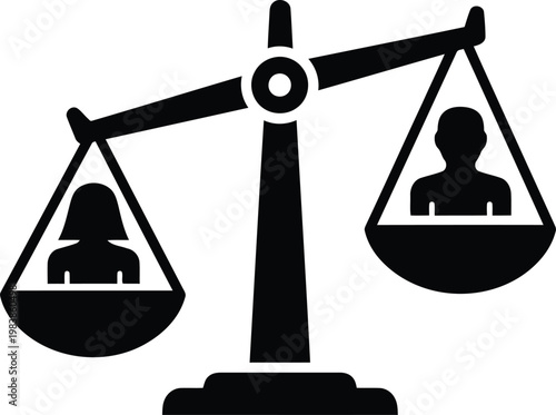 lawyer, justice scale with man and woman