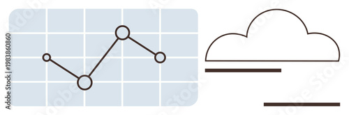 Data analytics, cloud computing, digital storage, business projections, statistics, technology trends. A graphs line on a grid and a simplified cloud icon. Data analytics and cloud computing concept