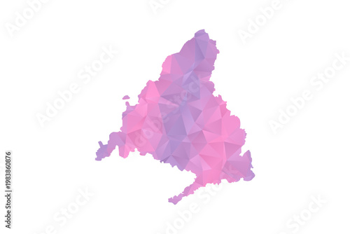Madrid Map - Polygon Style Vector Illustration in Pink and Purple Gradient, Low Poly Geometric Design, Isolated on White Background for Infographics and Education.