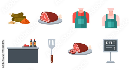 Butcher and deli preparing fresh meat cuts at counter