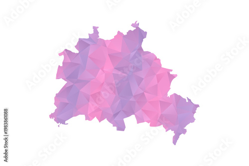 Berlin Map - Polygon Style Vector Illustration in Pink and Purple Gradient, Low Poly Geometric Design, Isolated on White Background for Infographics and Education.