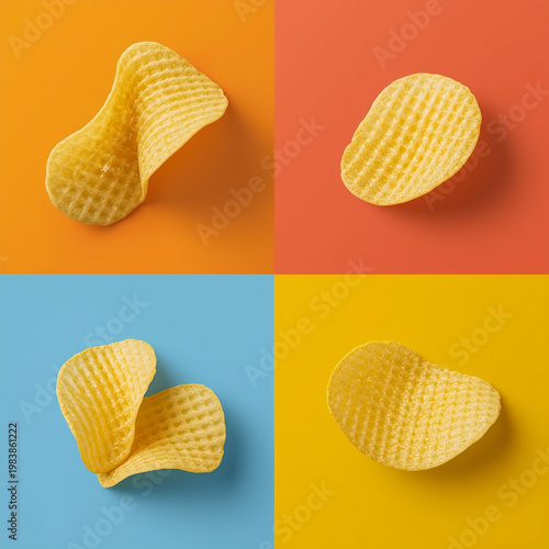 potato chips image for product advertising promotion, photos from various angles, with different backgrounds, do not mention any brands, plain without writing