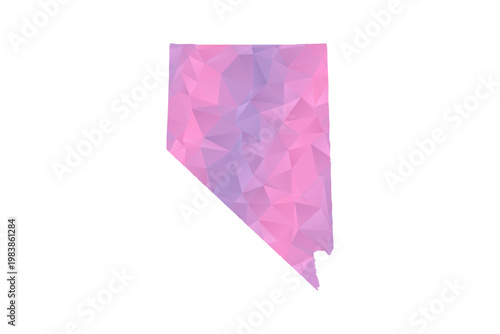 Nevada Map - Polygon Style Vector Illustration in Pink and Purple Gradient, Low Poly Geometric Design, Isolated on White Background for Infographics and Education.
