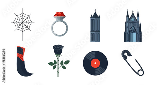 Collection of Gothic and Spooky Halloween Icons