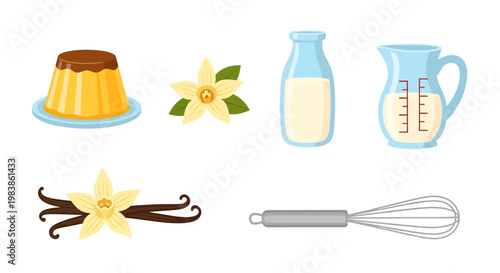 Baking Ingredients and Tools Collection for Dessert Preparation