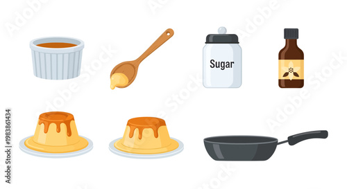 Breakfast Cooking Setup with Pudding and Ingredients