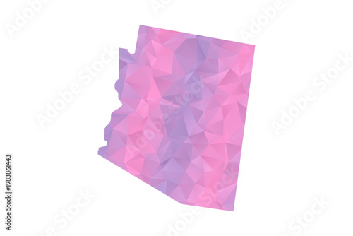 Arizona Map - Polygon Style Vector Illustration in Pink and Purple Gradient, Low Poly Geometric Design, Isolated on White Background for Infographics and Education.