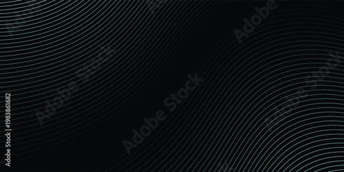 Abstract background with waves for banner. Medium banner size. Vector background with lines. Element for design isolated on black. Black, green and blue. Ocean, night, card