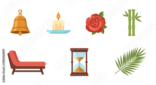 Relaxing Spa and Wellness Elements with Candle, Rose, and Bamboo Decor