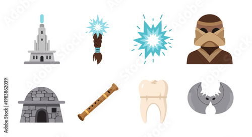 Ancient Mesoamerican Artifact Collection with Architectural Elements