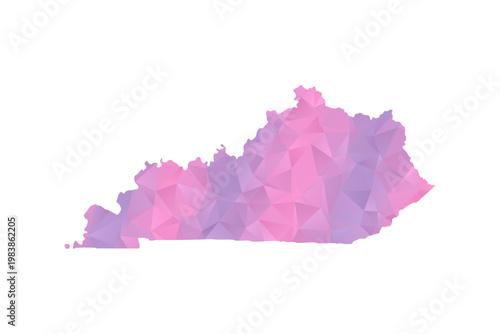 Kentucky Map - Polygon Style Vector Illustration in Pink and Purple Gradient, Low Poly Geometric Design, Isolated on White Background for Infographics and Education.