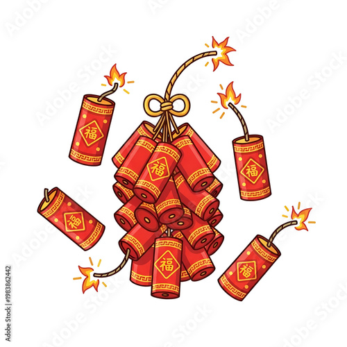 Chinese Firecrackers Cluster Isolated Transparent Background Firework Celebration