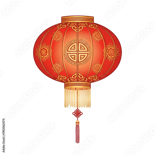 Chinese Red Lantern Golden Ornate Isolated Realistic Photo