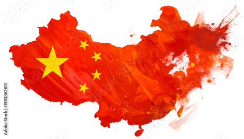 China Map Flag Art Red Orange Splatter Isolated Transparent Background