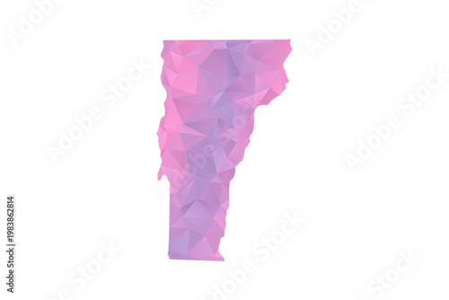 Vermont Map - Polygon Style Vector Illustration in Pink and Purple Gradient, Low Poly Geometric Design, Isolated on White Background for Infographics and Education.