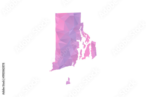 Rhode Island Map - Polygon Style Vector Illustration in Pink and Purple Gradient, Low Poly Geometric Design, Isolated on White Background for Infographics and Education.