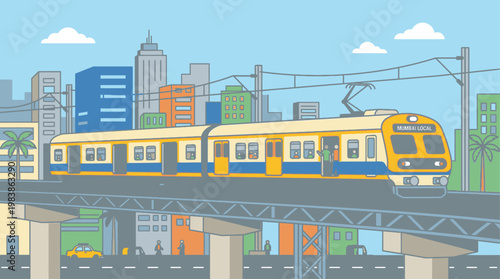 Mumbai Local Train Transport City Railway Vector Illustration