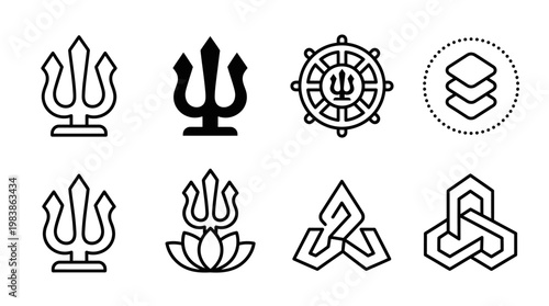 Triratna Three Jewels Buddhism Monochrome Icon Set Spiritual Symbol Vector Illustration