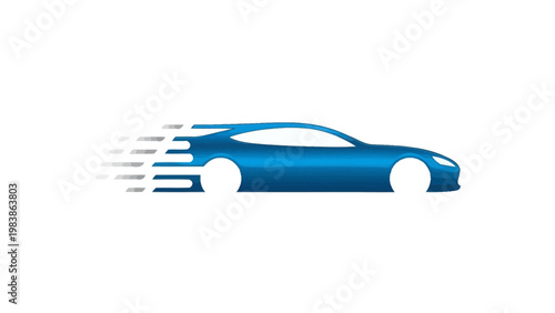 Blue Sports Car in Motion Side View.