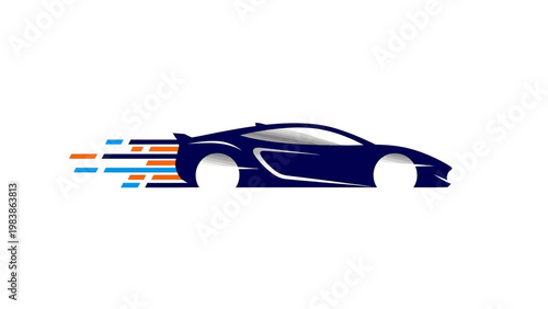 Blue Sports Car Speeding Forward Illustration.