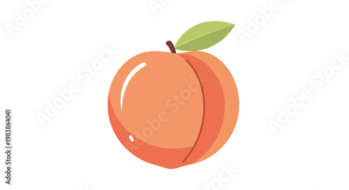 Fresh Peach with Green Leaf - Isolated on White Background
