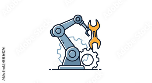 Robotic Arm with Wrench and Gears - Industrial Automation Icon