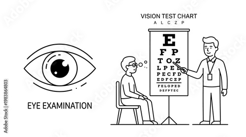 Eye examination and vision test chart illustration.