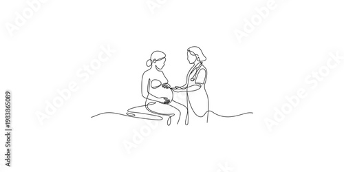 Pregnant woman with doctor or midwife in a prenatal checkup or consultation healthcare medical one