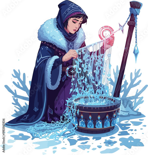 vector transparent background EPS - Fantasy Mage Weaving Magical Threads