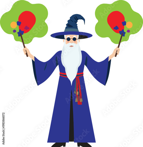 Wizard character vector illustration on transparent background EPS