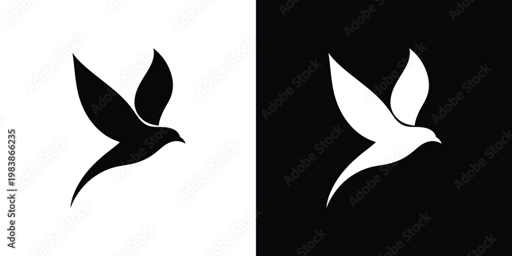 Fototapeta premium Black and white bird silhouettes on contrasting backgrounds 2