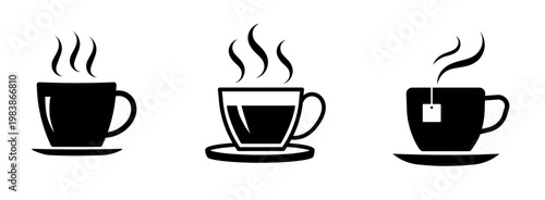 Coffee Cups Icon Set. Hot Drink Line Icons. Tea Mug, Espresso, Latte, Cappuccino, Cafe Beverage Symbols. Coffee Shop Outline Collection
